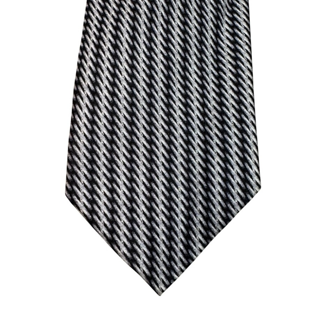 Antonia Collection Mens Silk Necktie Black Silver Geometric Diagonal Stripe Tie